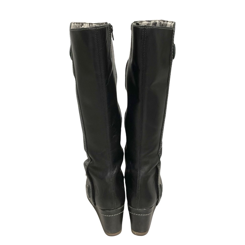 (SOLD) FLY LONDON Tall Knee High Leather Wedge Boot Black 37 - Picture 4 of 10